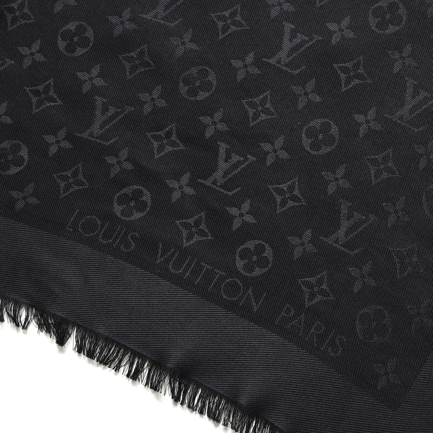 Louis Vuitton Silk Wool Monogram Shawl Black 3 of 5