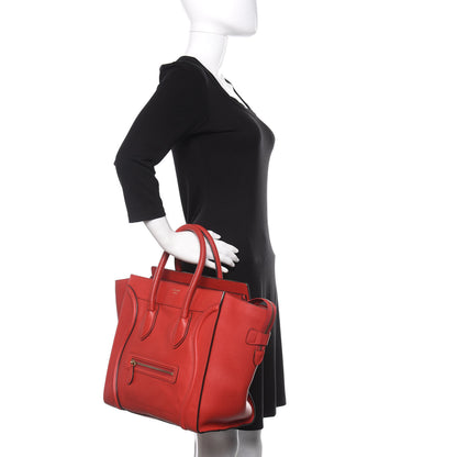Celine Pebbled Calfskin Mini Luggage Red 2 of 12