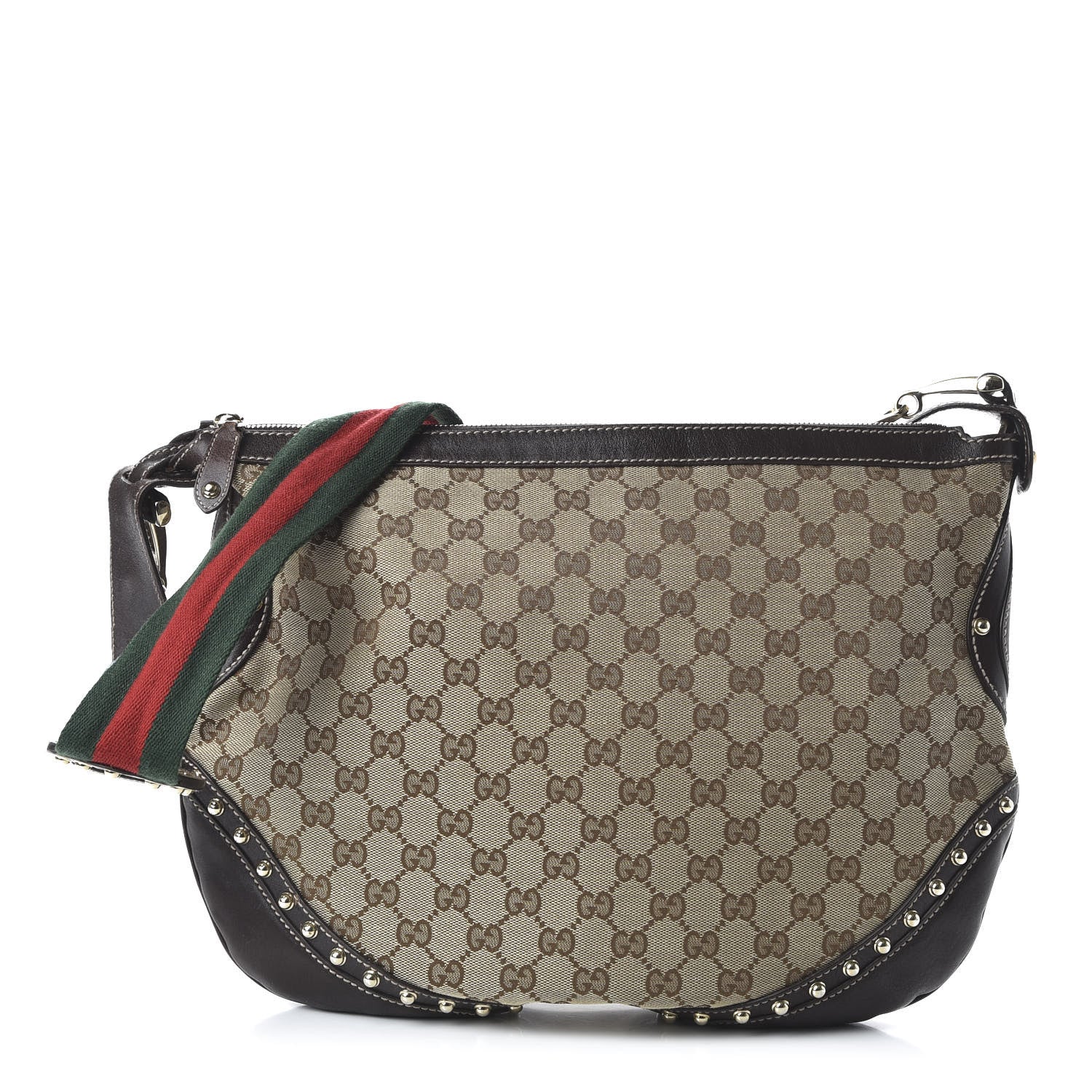 Gucci Monogram Web Studded Pelham Shoulder Bag Dark Brown 1 of 10