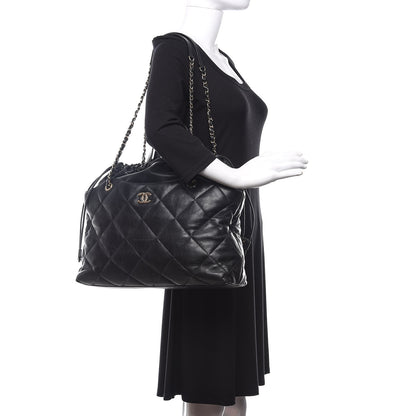 Chanel Lambskin Quilted Drawstring Shopping Bag Black 2 of 14
