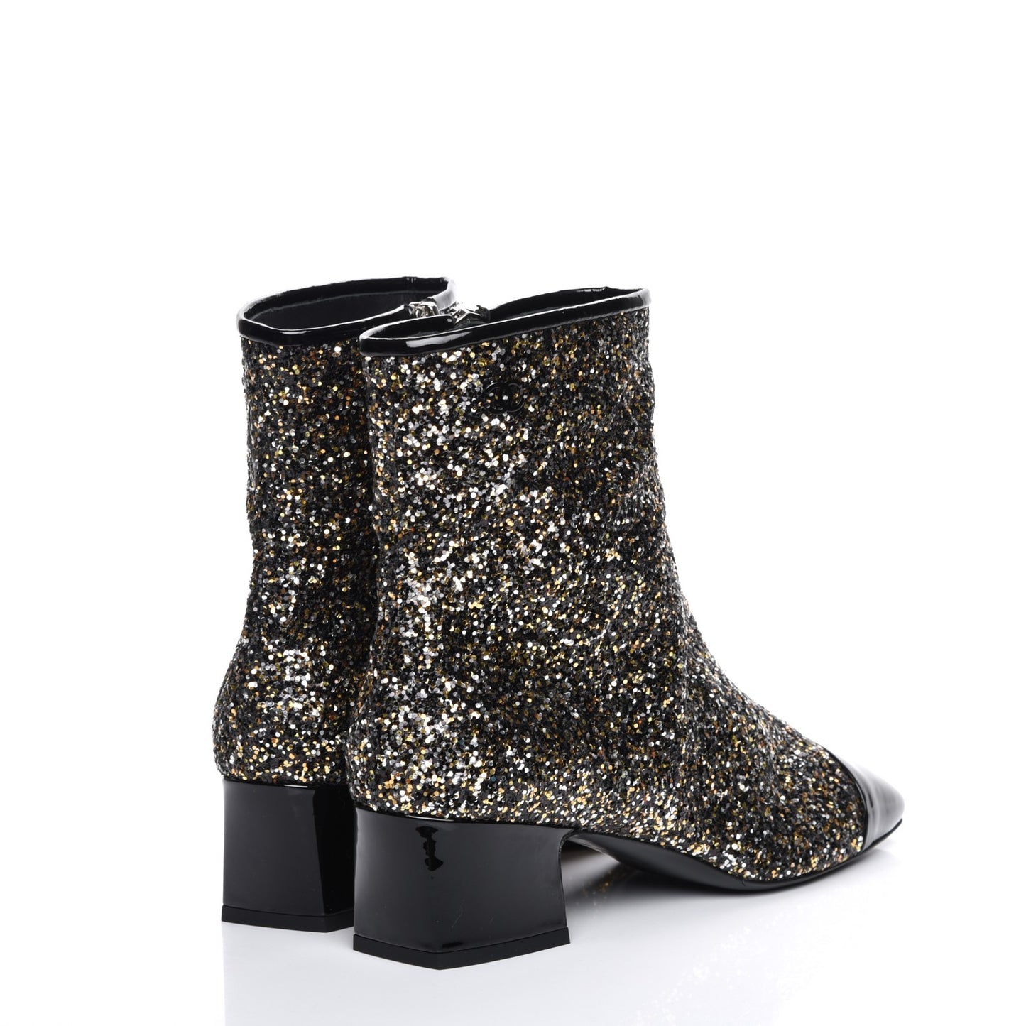 Glitter Patent Cap Toe Short Boots 40 Bronze Black