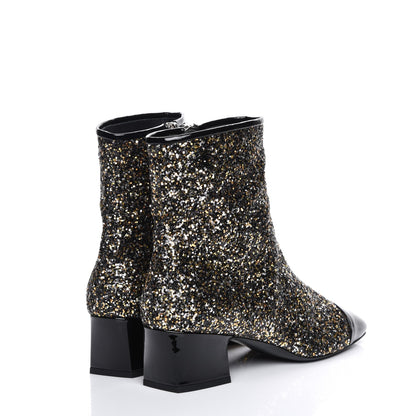 Chanel Glitter Patent Cap Toe Short Boots 40 Bronze Black 4 of 9