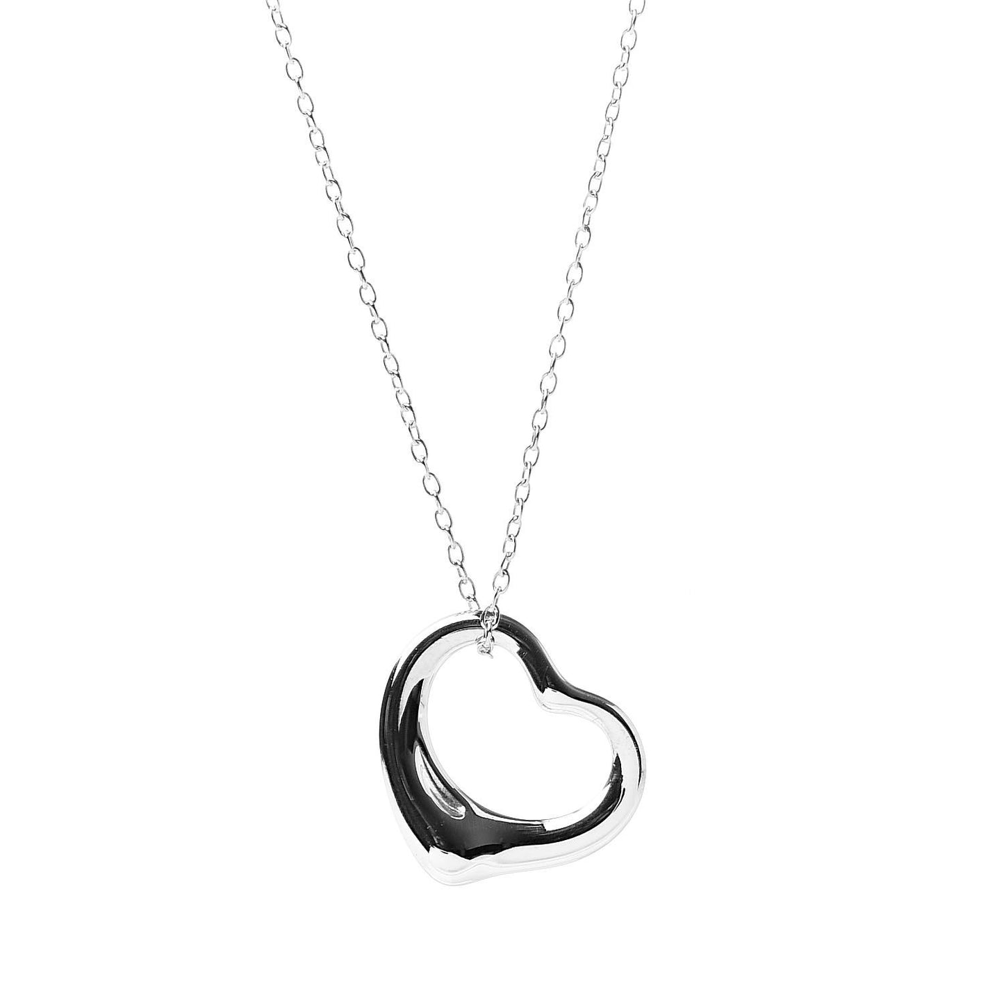 Sterling Silver 16mm Elsa Peretti Open Heart Pendant Necklace