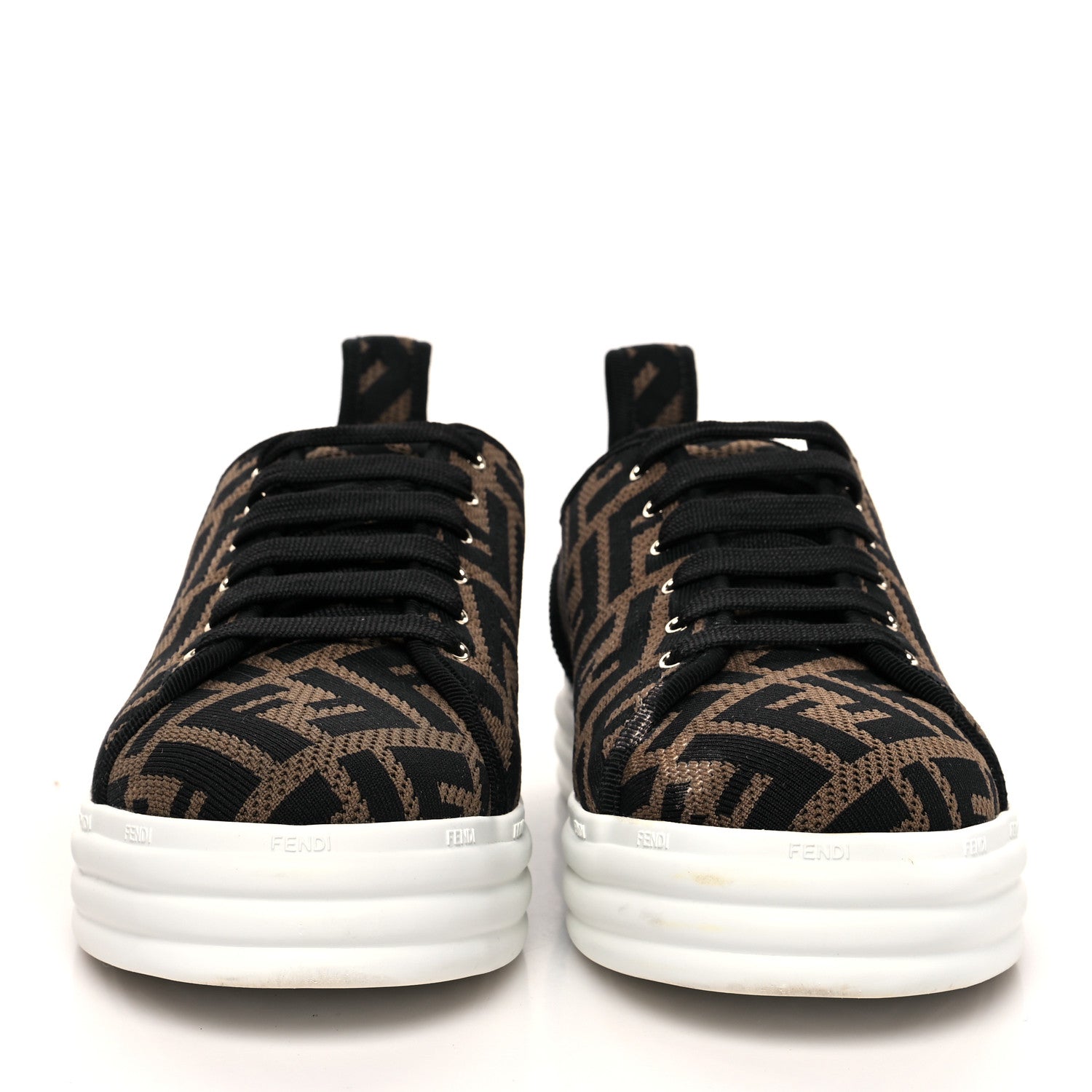 Fendi Fabric FF Micro-Perforated Rise Low Top Sneakers 40 Tobacco Black 2 of 9