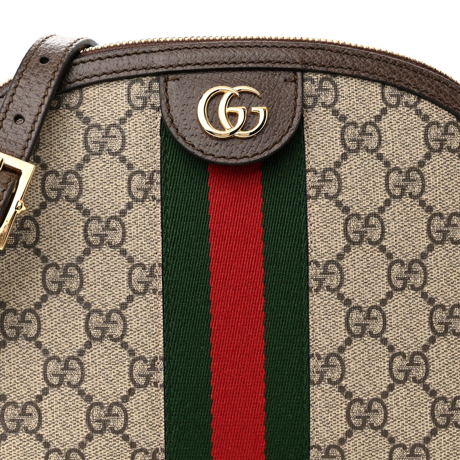 Gucci GG Supreme Monogram Textured Dollar Calfskin Web Small Ophidia Dome Shoulder Bag Beige Ebony New Acero 8 of 11