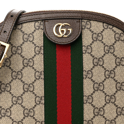 Gucci GG Supreme Monogram Textured Dollar Calfskin Web Small Ophidia Dome Shoulder Bag Beige Ebony New Acero 8 of 11