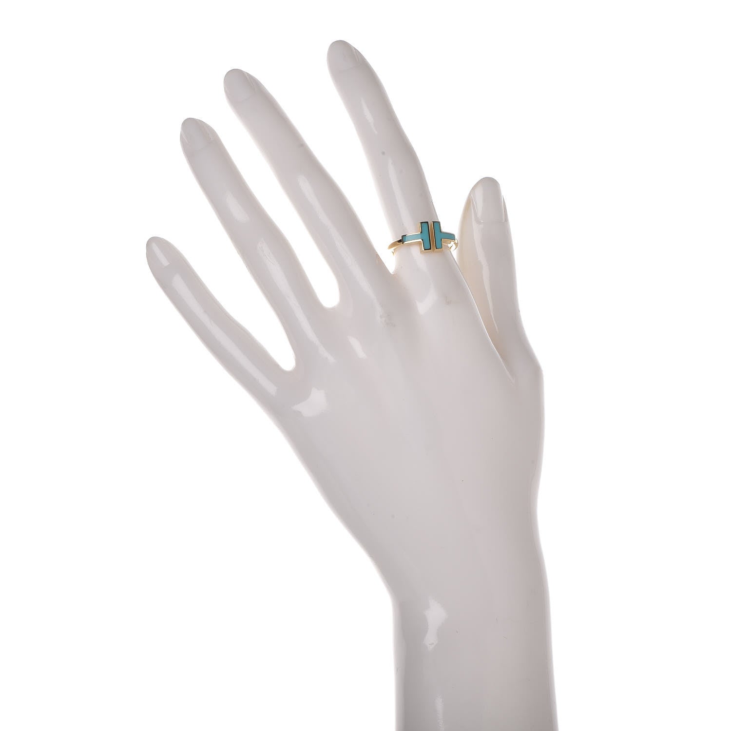 Tiffany 18K Yellow Gold Turquoise T Square Ring 53 6.25 2 of 6