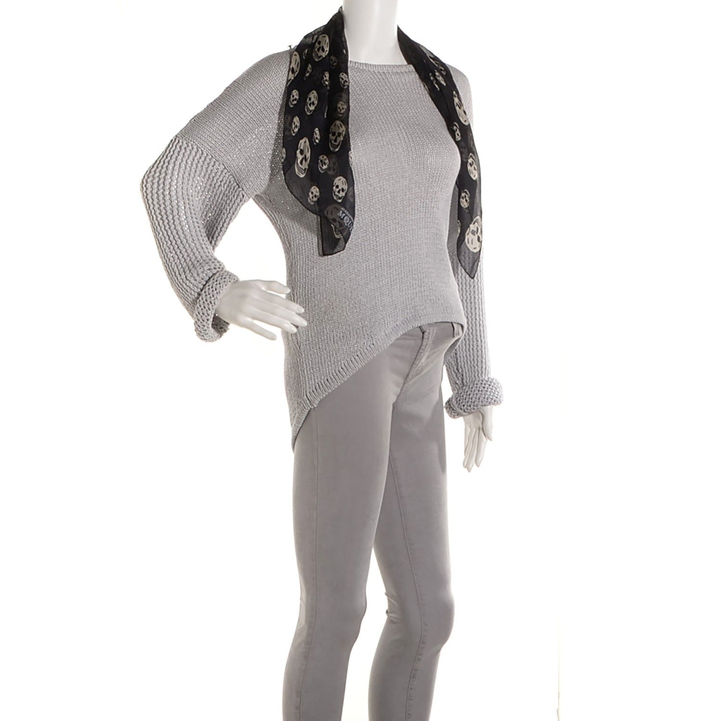Silk Chiffon Skull Scarf Black Ivory