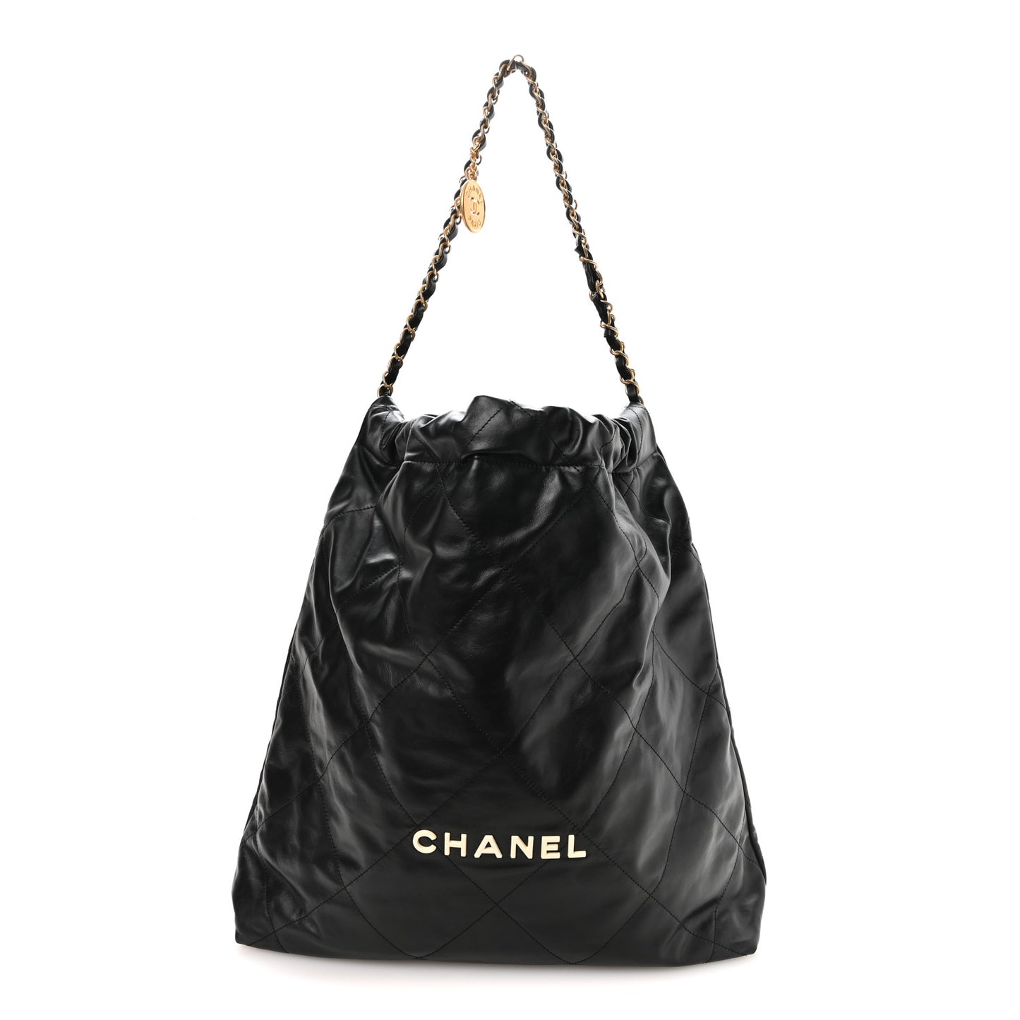 Calfskin Quilted Large Chanel 22 Black White