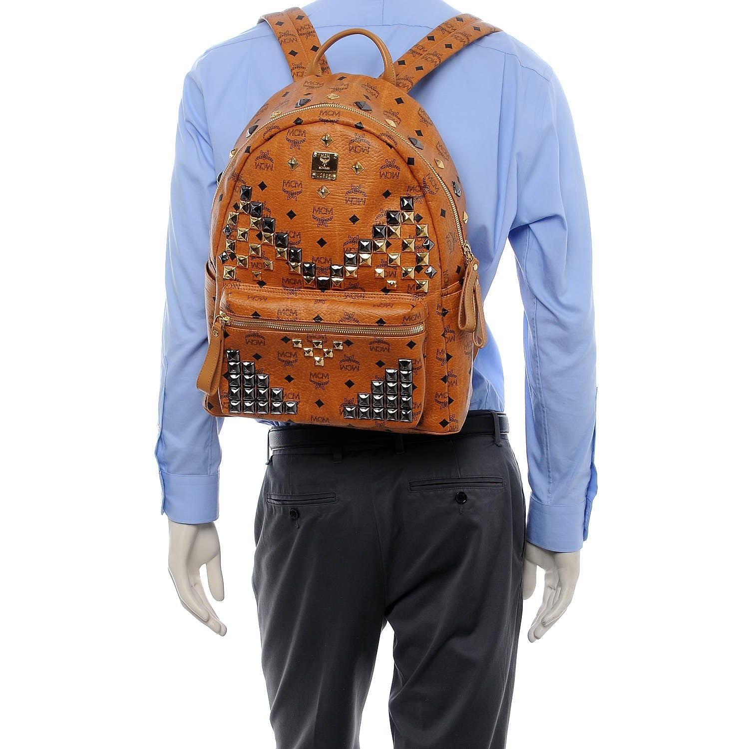 MCM Visetos Studded Medium Stark M Backpack Cognac 3 of 22