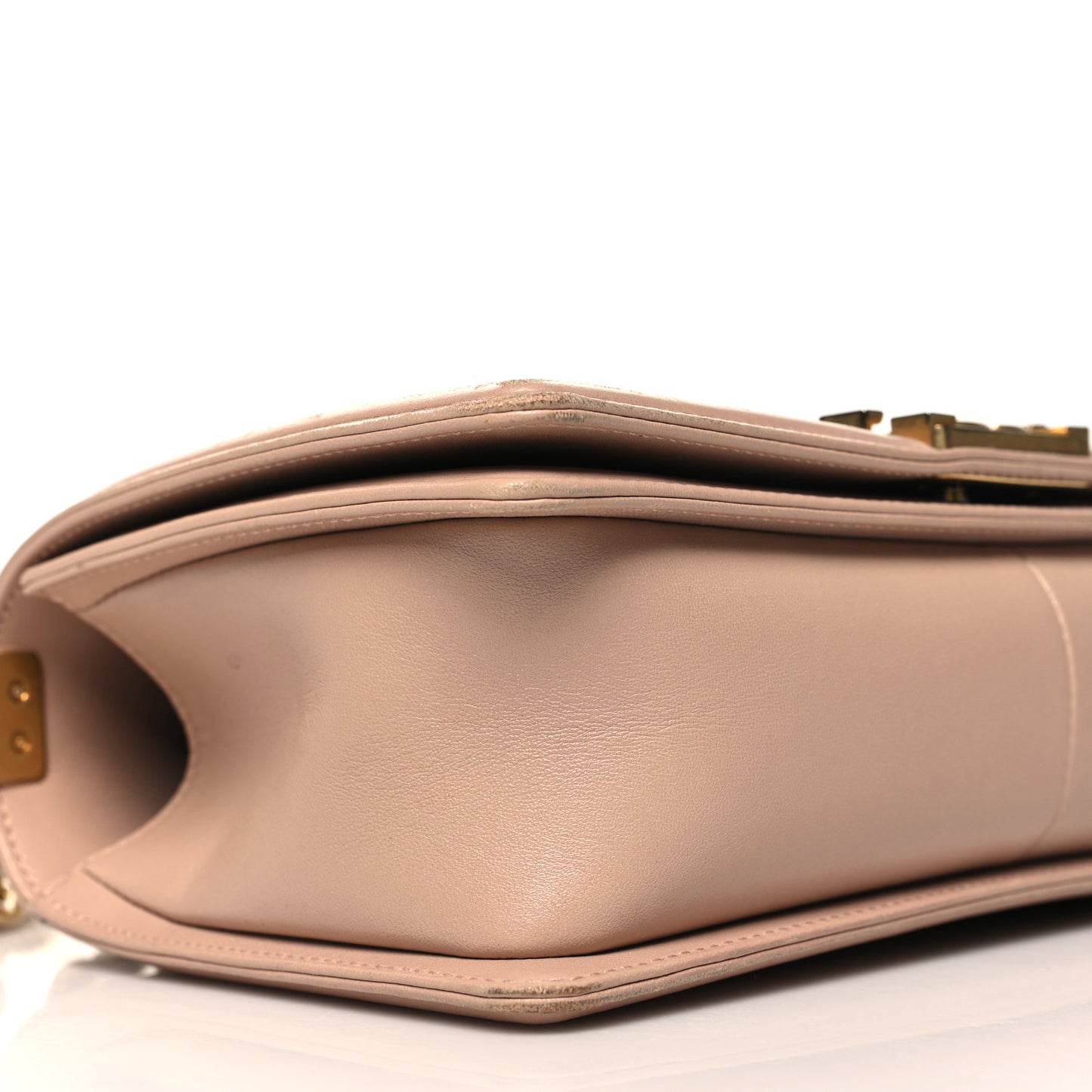 Lambskin Chevron Chain Stitched Medium Boy Flap Beige
