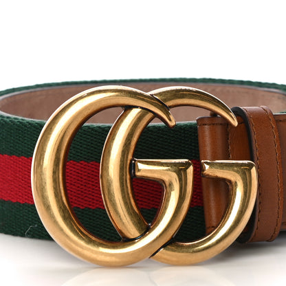 Gucci Nylon Calfskin Double G Web 40mm Belt 90 36 Green Red Cuir 2 of 7