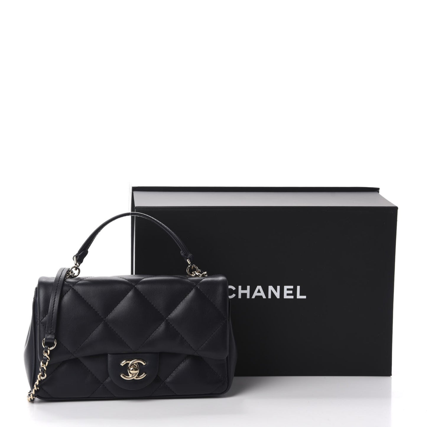 Lambskin Quilted Small Easy Carry Flap Navy