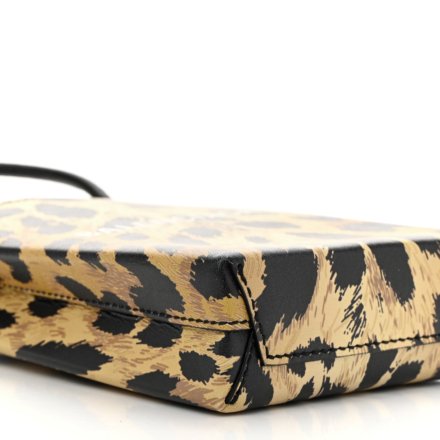 Smooth Calfskin Leopard Print Logo Shopping Phone Holder Bag Beige Black