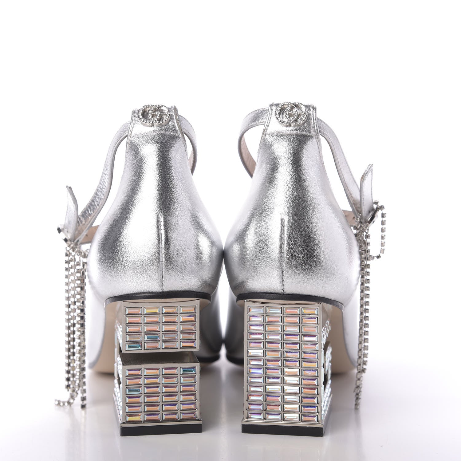 Gucci Metallic Nappa Crystal Square G Mid Heel Pumps 36 Silver 6 of 10