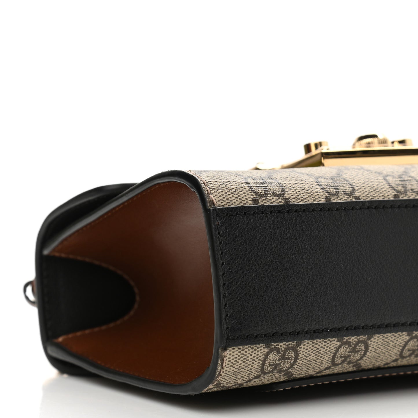 GG Supreme Monogram Calfskin Small Padlock Shoulder Bag Beige Black Cuir