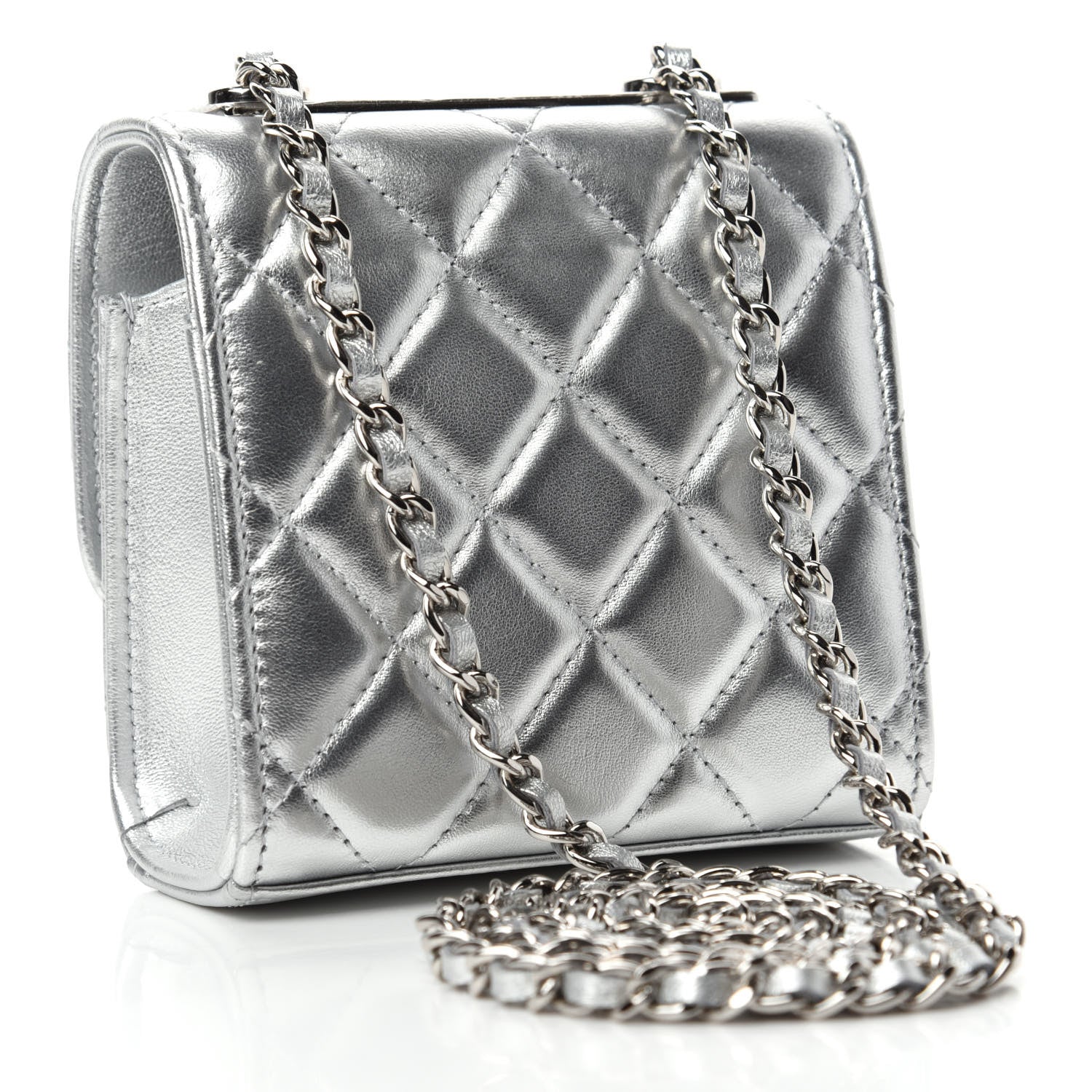 Chanel Metallic Lambskin Quilted Mini Trendy CC Clutch With Chain Silver 3 of 11
