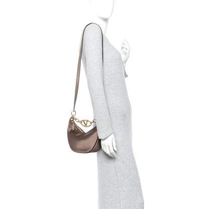 Valentino Garavani Satin Crystal Mini Vlogo Moon Bag Brown 2 of 10