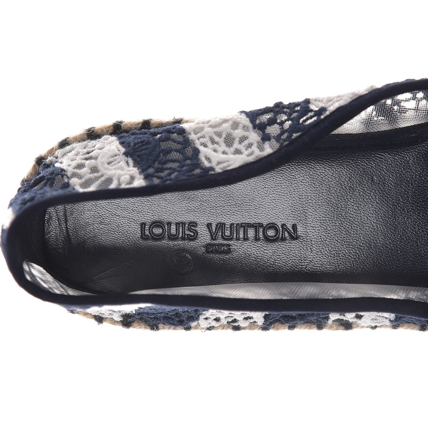Crochet Lace Stripe Espadrille Flats 40 Navy