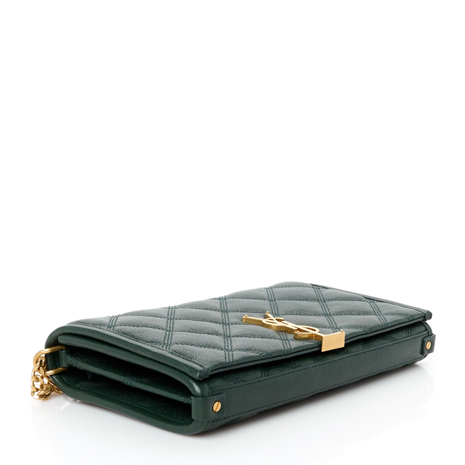 Saint Laurent Lambskin Diamond Quilted Becky Chain Wallet Vert Fonce 4 of 11