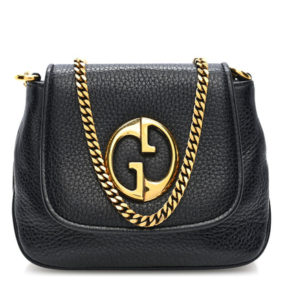 Gucci Pebbled Calfskin Small 1973 Chain Shoulder Bag Black 1 of 11
