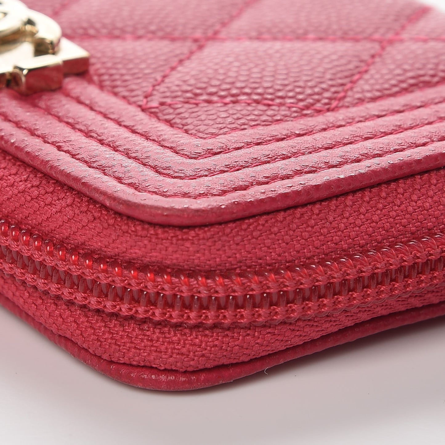 Caviar Quilted Boy Zip Around Coin Purse Wallet Fuchsia