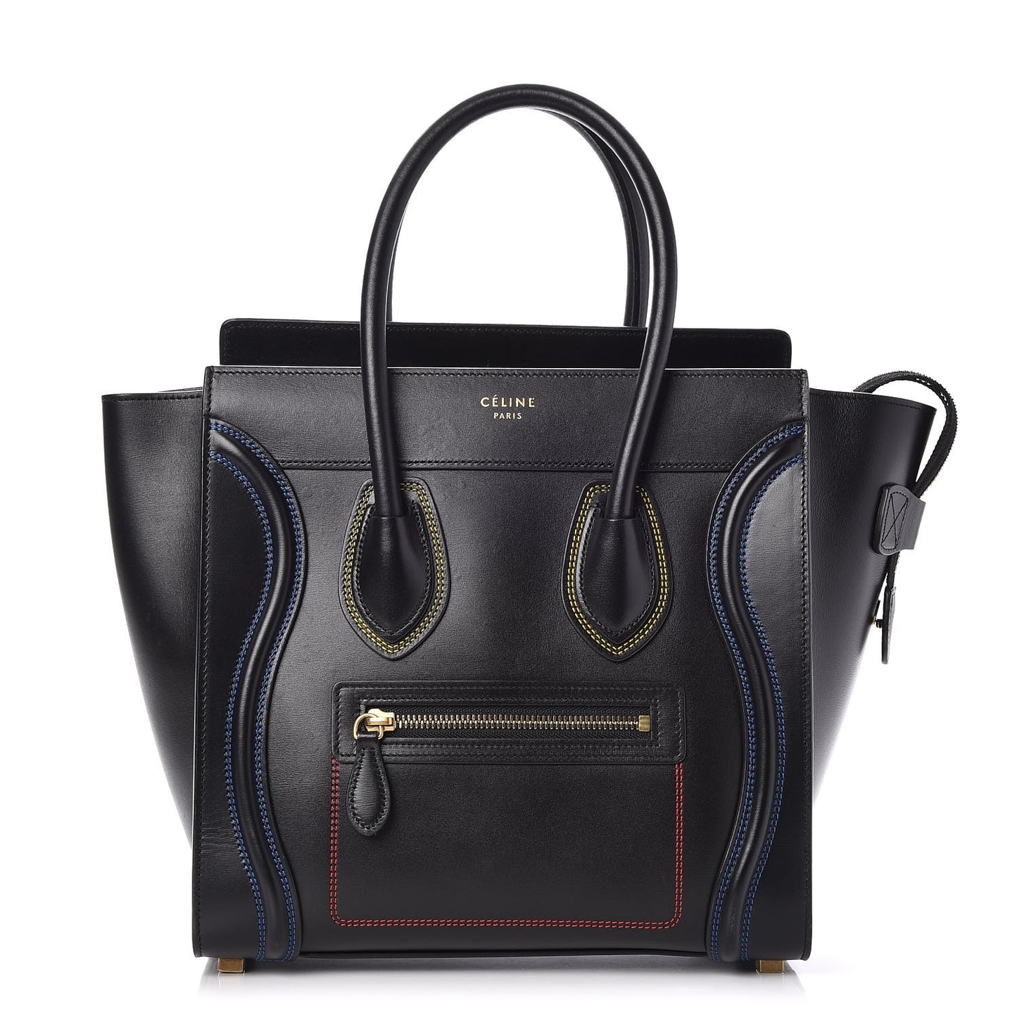 Smooth Calfskin Multicolor Double Stitching Micro Luggage Black