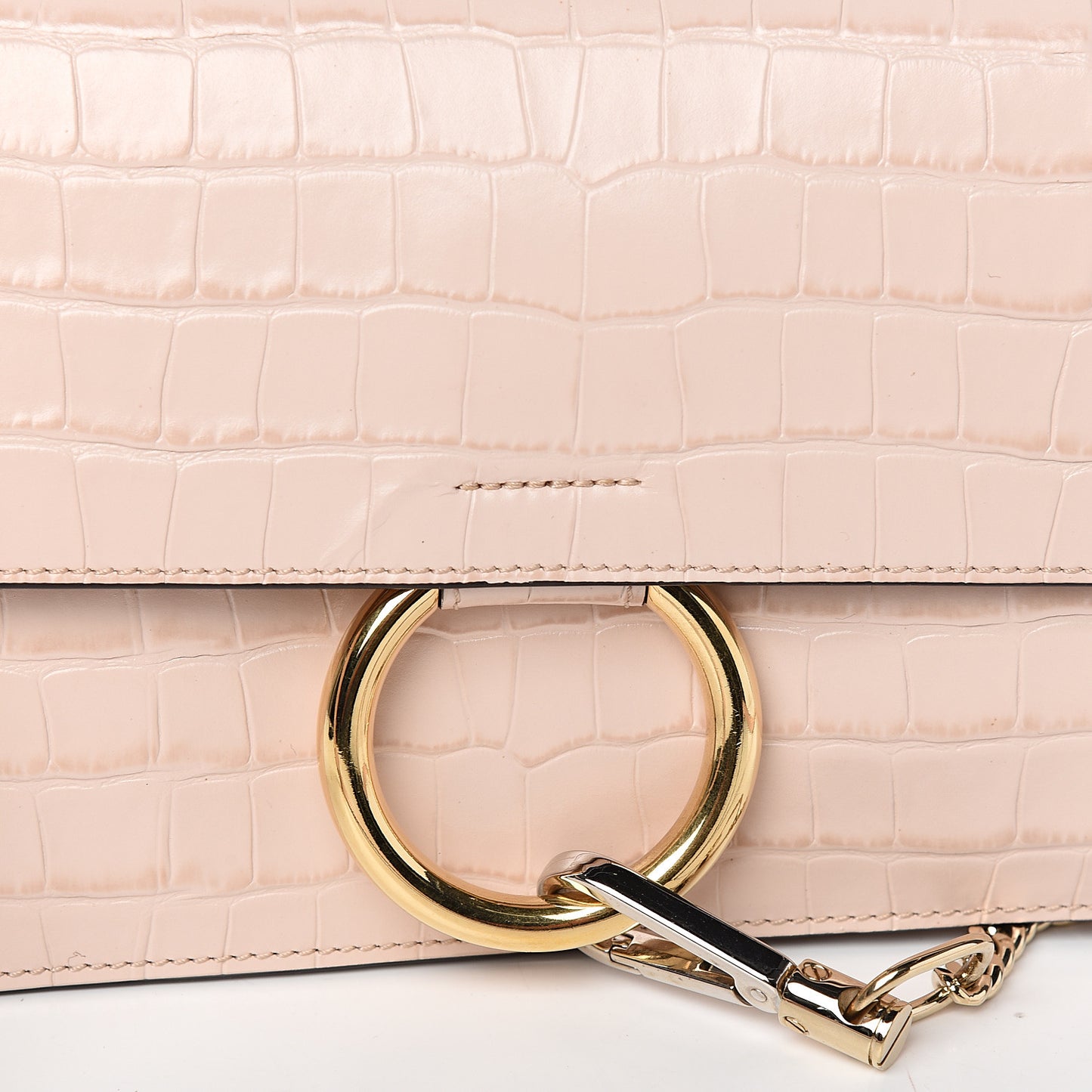 Calfskin Crocodile Embossed Small Faye Shoulder Bag Cement Pink