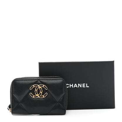 Chanel Lambskin Quilted Chanel 19 Zip Around Coin Purse Wallet Black 8 of 8