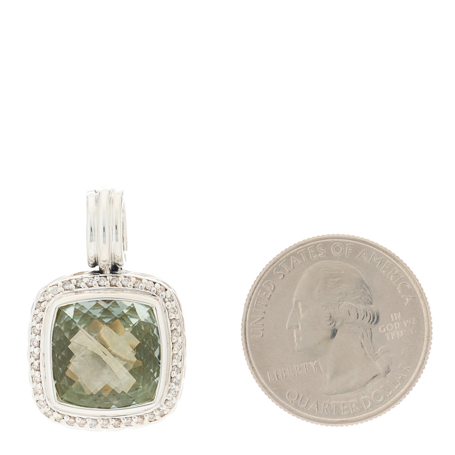 Sterling Silver Diamond Prasiolite 14mm Albion Enhancer Pendant