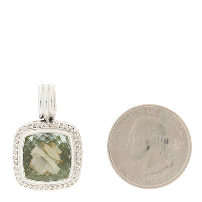 David Yurman Sterling Silver Diamond Prasiolite 14mm Albion Enhancer Pendant 2 of 4