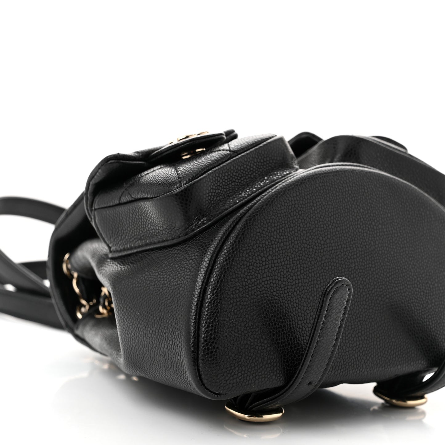 Shiny Caviar Quilted Small Duma Pockets Drawstring Backpack Black