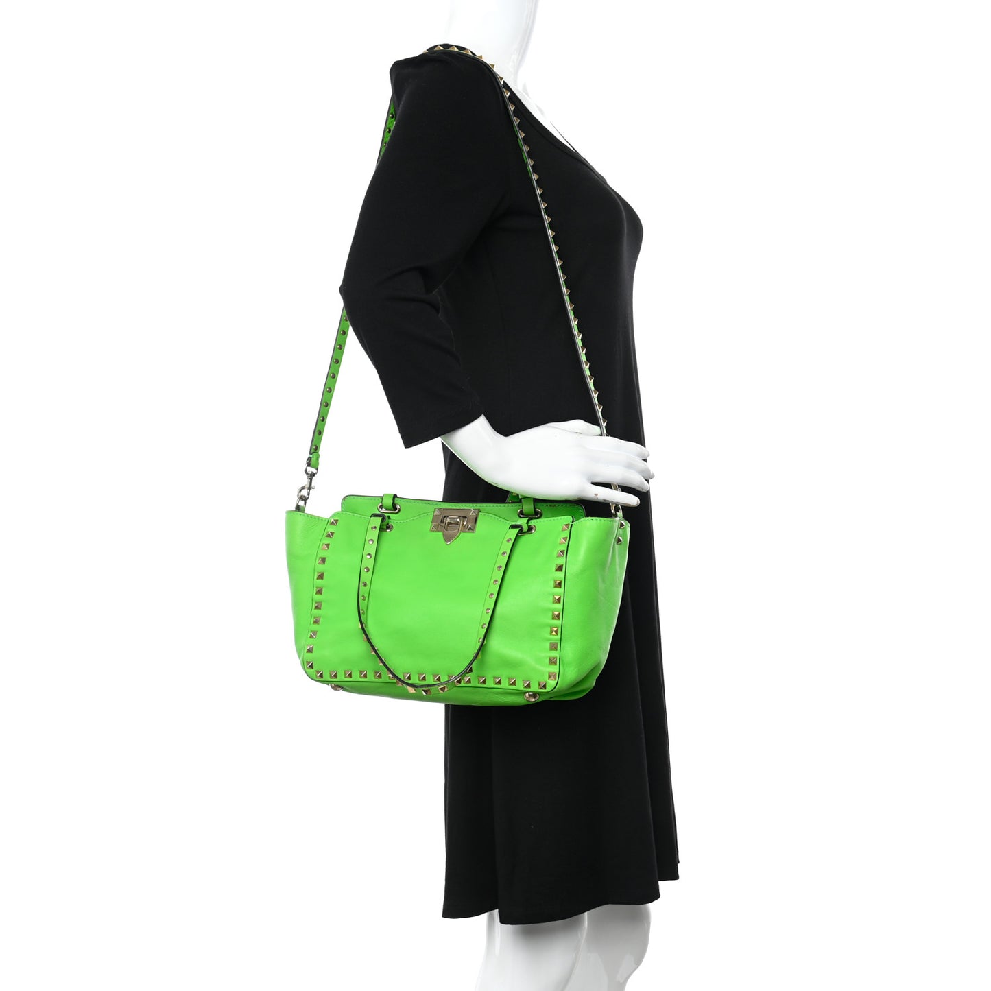 Vitello Small Rockstud Tote Green Fluo