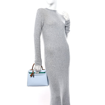 Hermes Epsom Tri-Color Kelly Sellier 25 Bleu Brume Vert Jade Gold 2 of 16