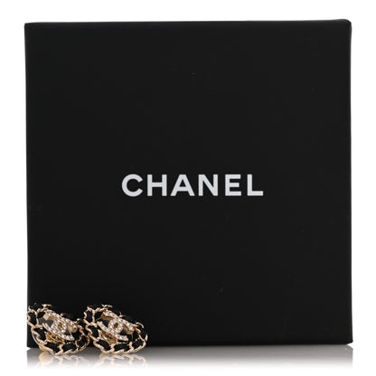 Chanel Crystal Lambskin Chain CC Heart Earrings Gold Black 5 of 5