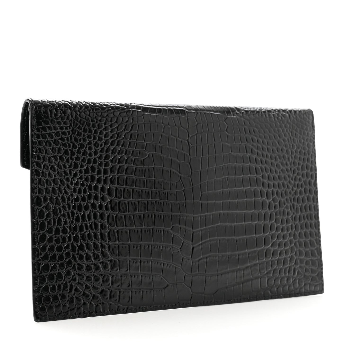 Calfskin Crocodile Embossed Uptown Monogram Clutch Black
