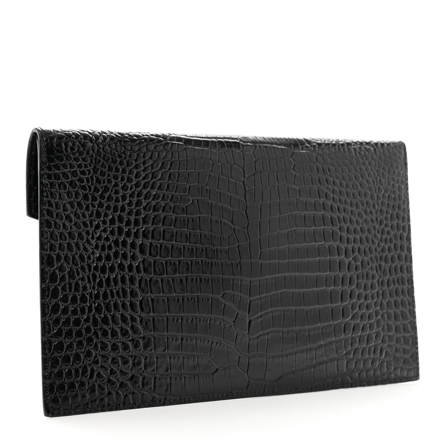 Saint Laurent Calfskin Crocodile Embossed Uptown Monogram Clutch Black 3 of 6