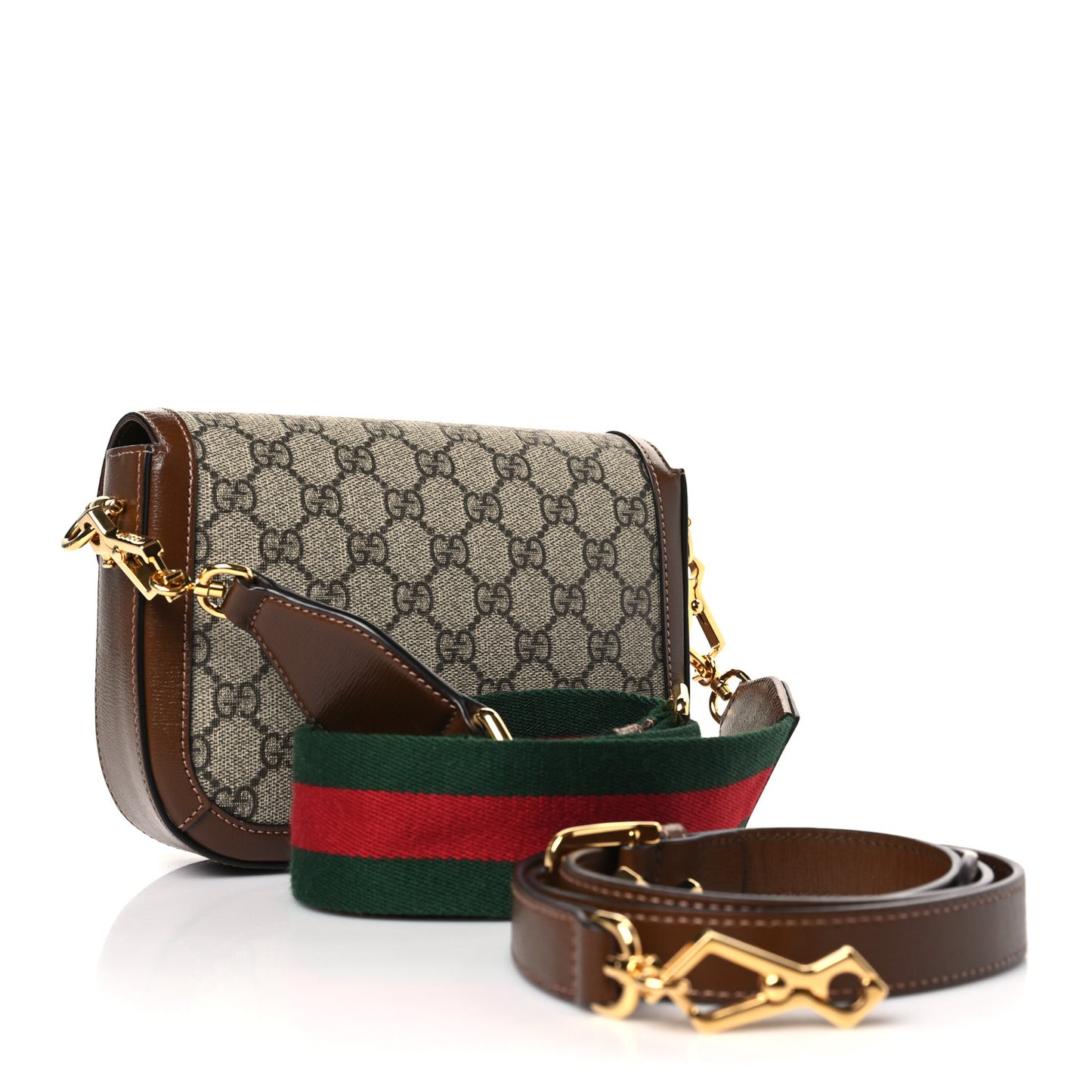 GG Supreme Monogram Web Mini Horsebit 1955 Shoulder Bag Beige Brown Sugar