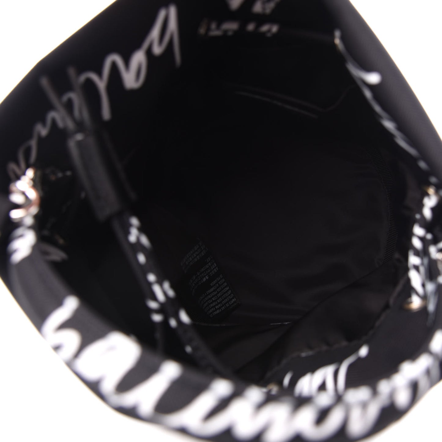 Recycled Sport Nylon Scribble Logo Embroidered Wheel Drawstring Bucket Bag XS Black White