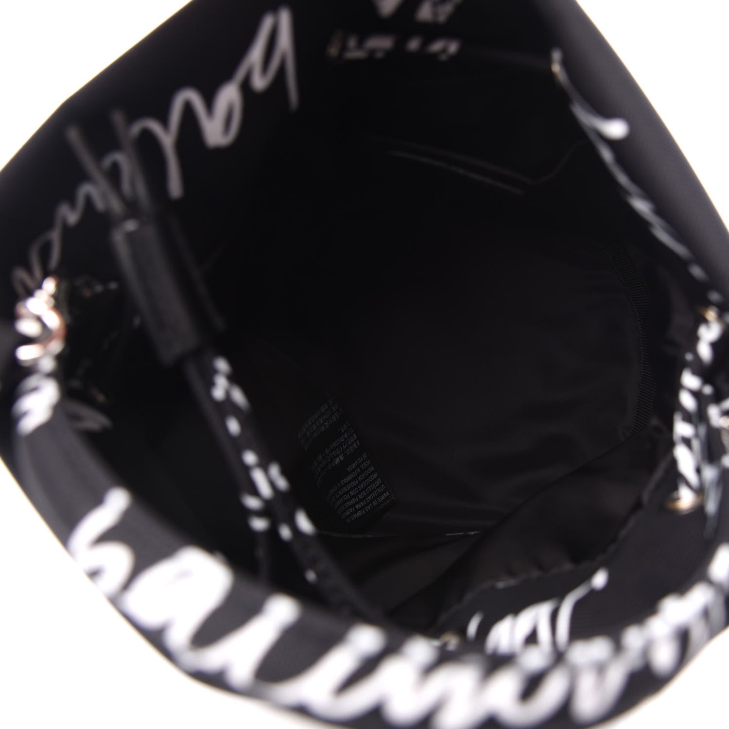 Balenciaga Recycled Sport Nylon Scribble Logo Embroidered Wheel Drawstring Bucket Bag XS Black White 6 of 11