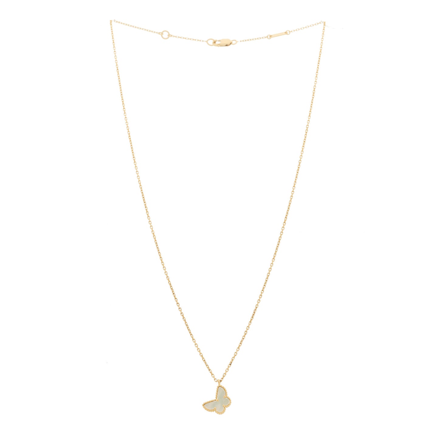 18K Yellow Gold Mother of Pearl Sweet Alhambra Butterfly Pendant Necklace