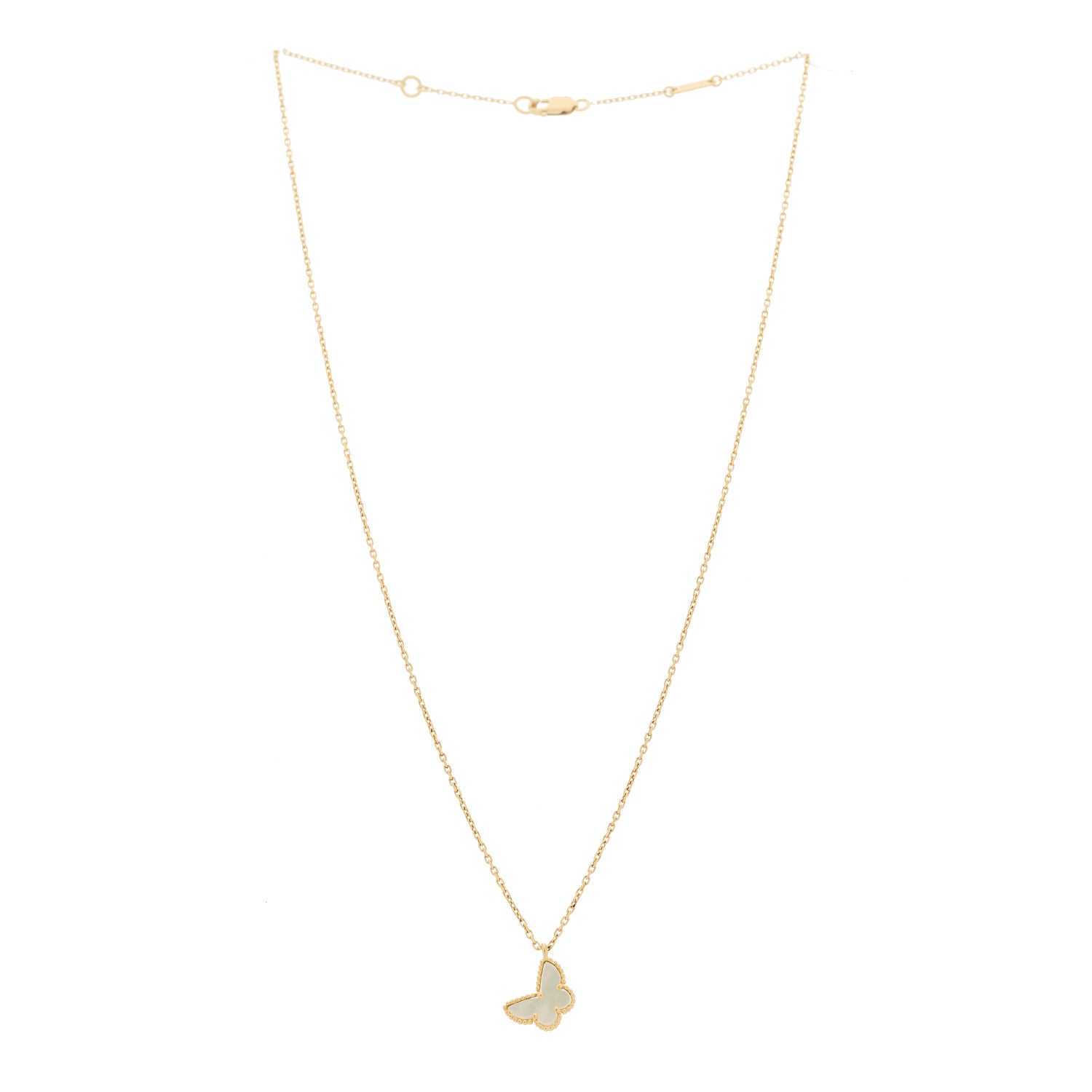 Van Cleef & Arpels 18K Yellow Gold Mother of Pearl Sweet Alhambra Butterfly Pendant Necklace 3 of 6