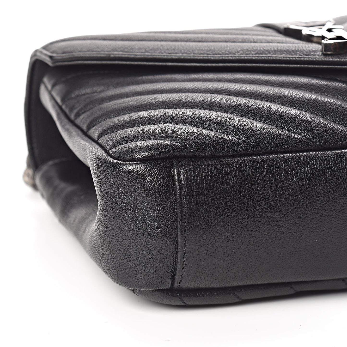 Sheepskin Matelasse Chevron Monogram Medium College Bag Black
