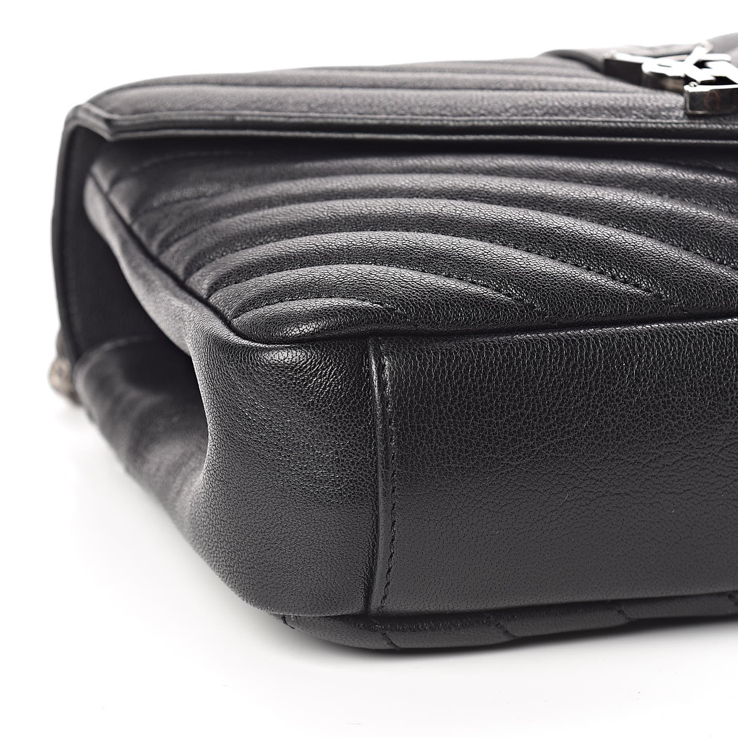 Saint Laurent Sheepskin Matelasse Chevron Monogram Medium College Bag Black 8 of 10