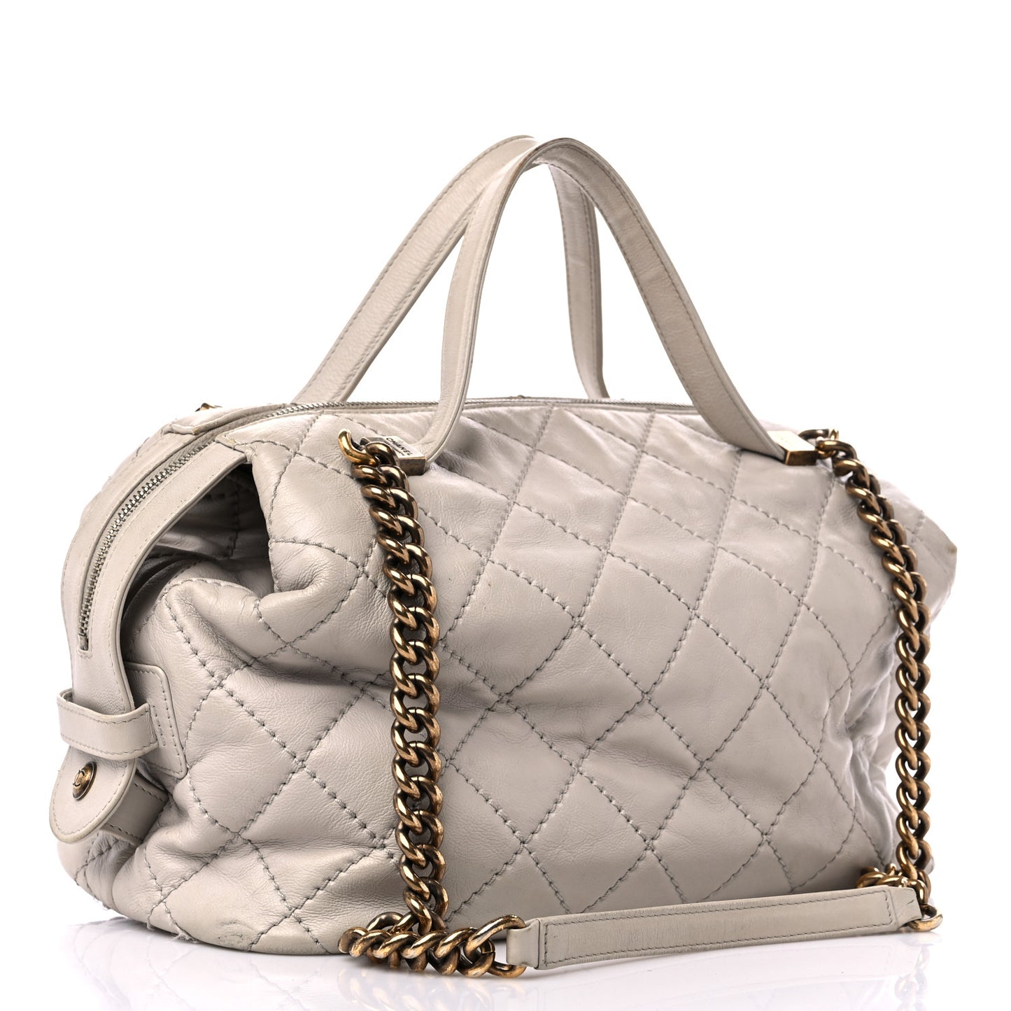 Calfskin Stitched Bowling Bag Light Grey