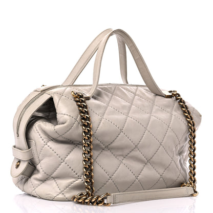Chanel Calfskin Stitched Bowling Bag Light Grey 3 of 22