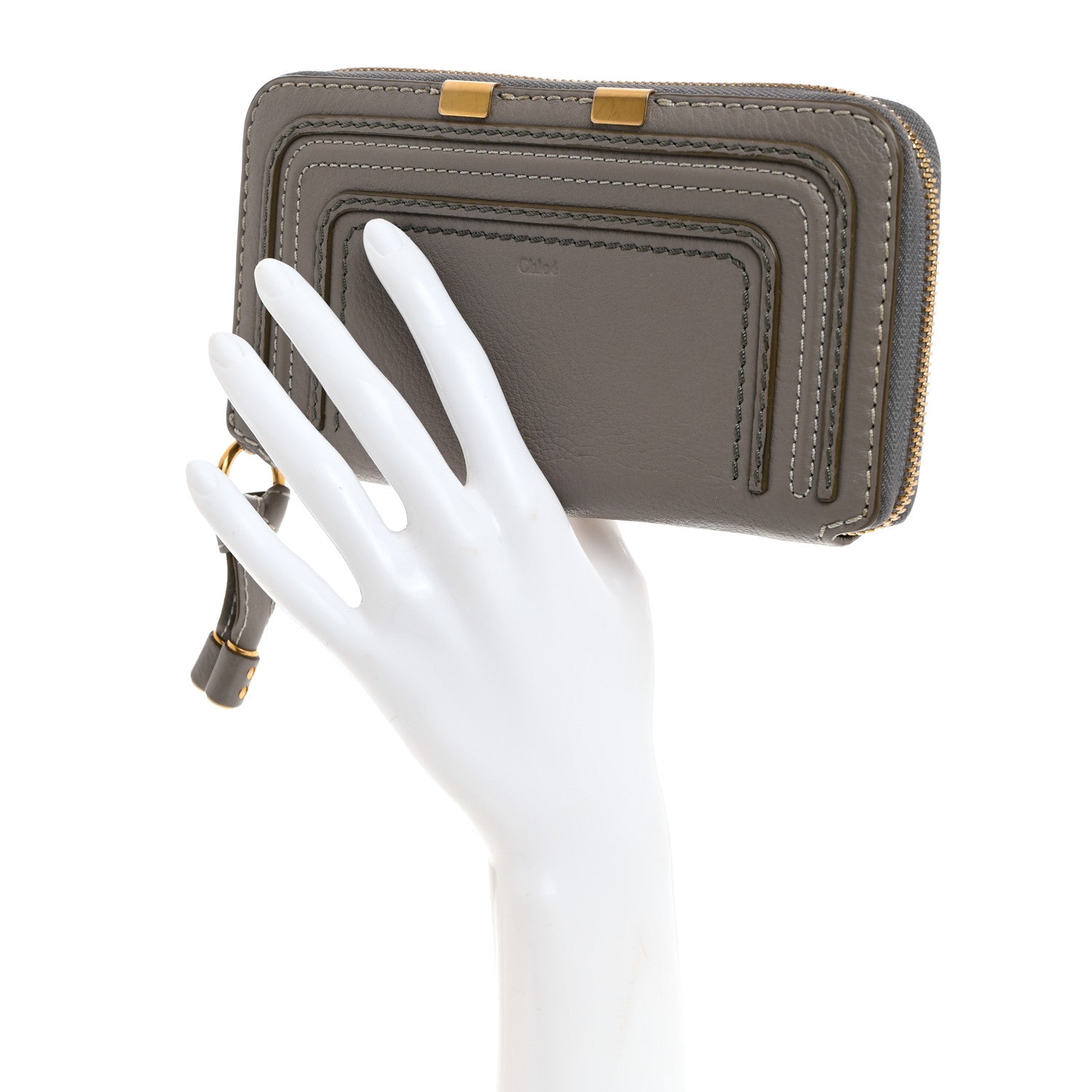 Chloe Calfskin Marcie Long Zip Around Wallet Cashmere Grey 2 of 9
