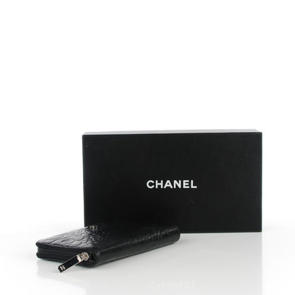 Chanel Lambskin Camellia Embossed Zip Around Organizer Wallet Black 4 of 8