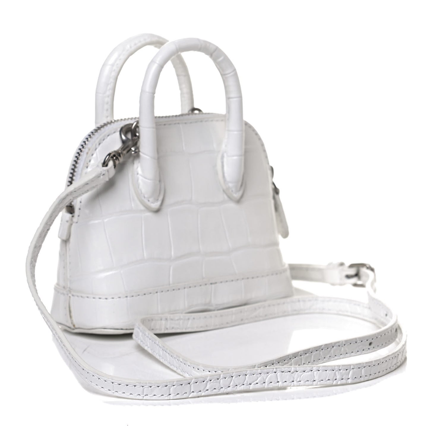 Calfskin Logo Crocodile Embossed Mini Ville Top Handle Bag White Black