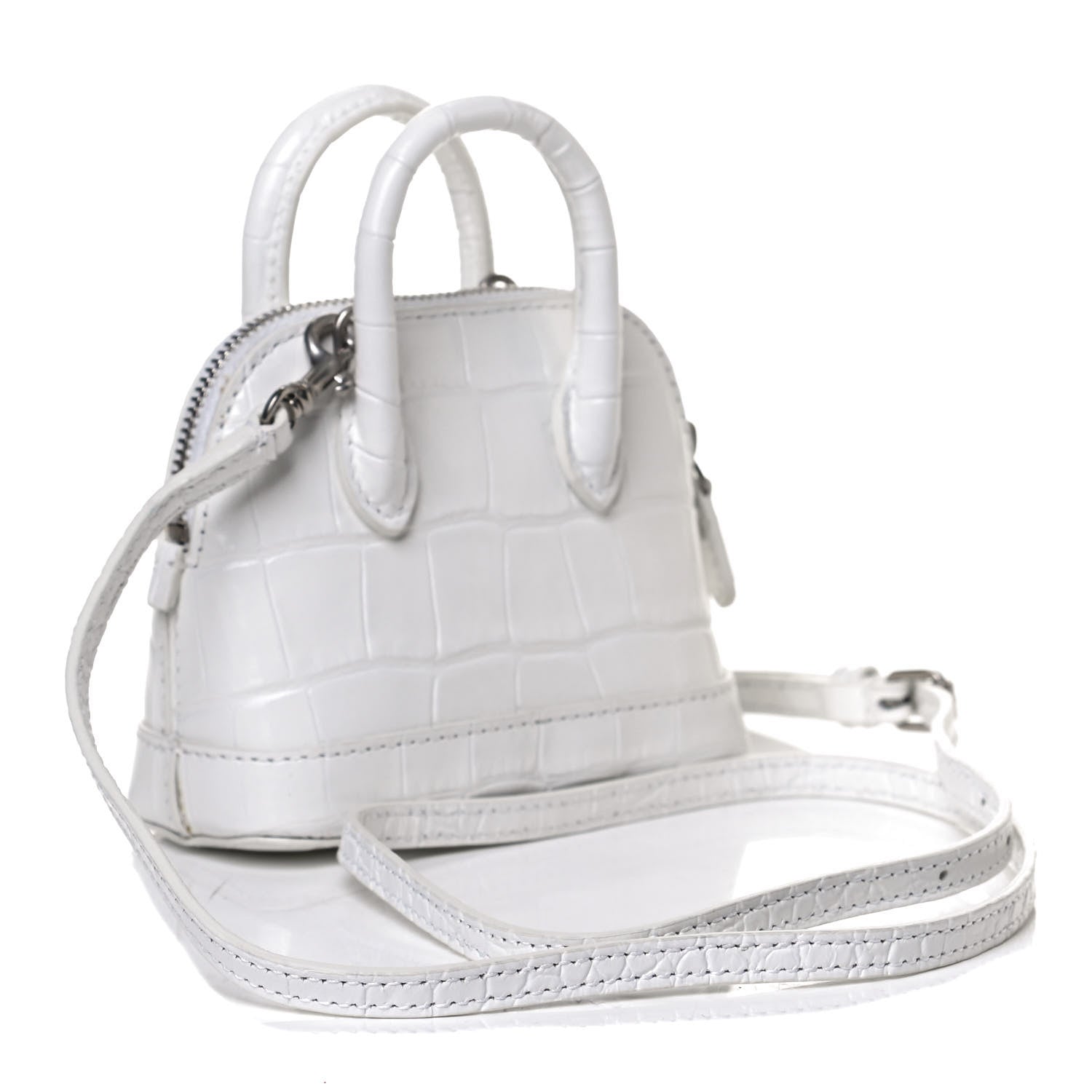Balenciaga Calfskin Logo Crocodile Embossed Mini Ville Top Handle Bag White Black 3 of 13